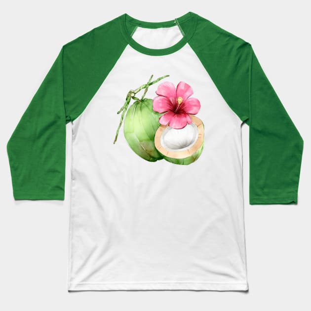 Coconut Flower Baseball T-Shirt by Mako Design 